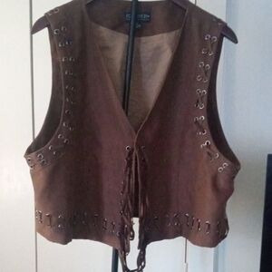 Forever 21 Brown Vest with cross- lacing attributes.